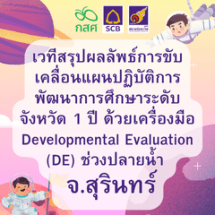 เวทีสรุปผลลัพธ์การขับเคลื่อนแผนปฏิบัติการพัฒนาการศึกษาระดับจังหวัด 1 ปี ด้วยเครื่องมือ Developmental Evaluatio จ.พิษณุโลกn (DE) ช่วงปลายน้ำ  ภายใต้โครงการ TSQM-A  จ.สุรินทร์